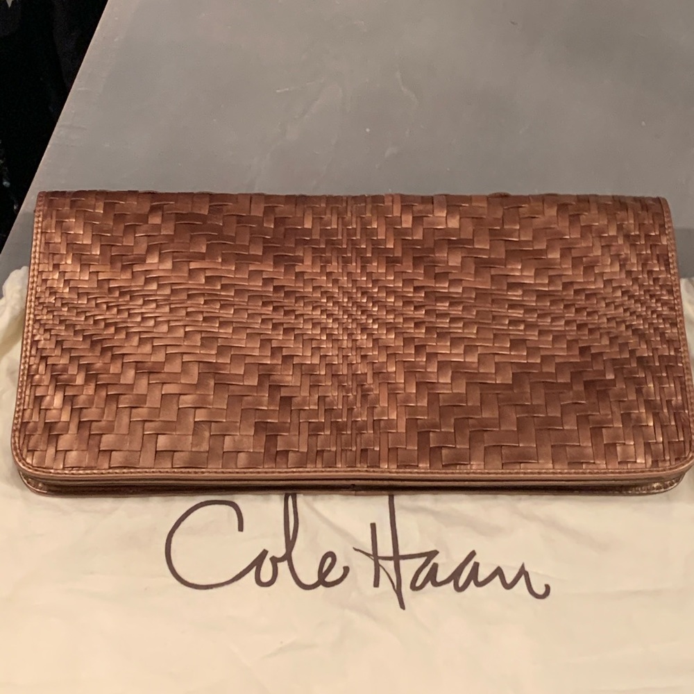 Cole Haan Leather Genevieve Bronze Envelope Clutch